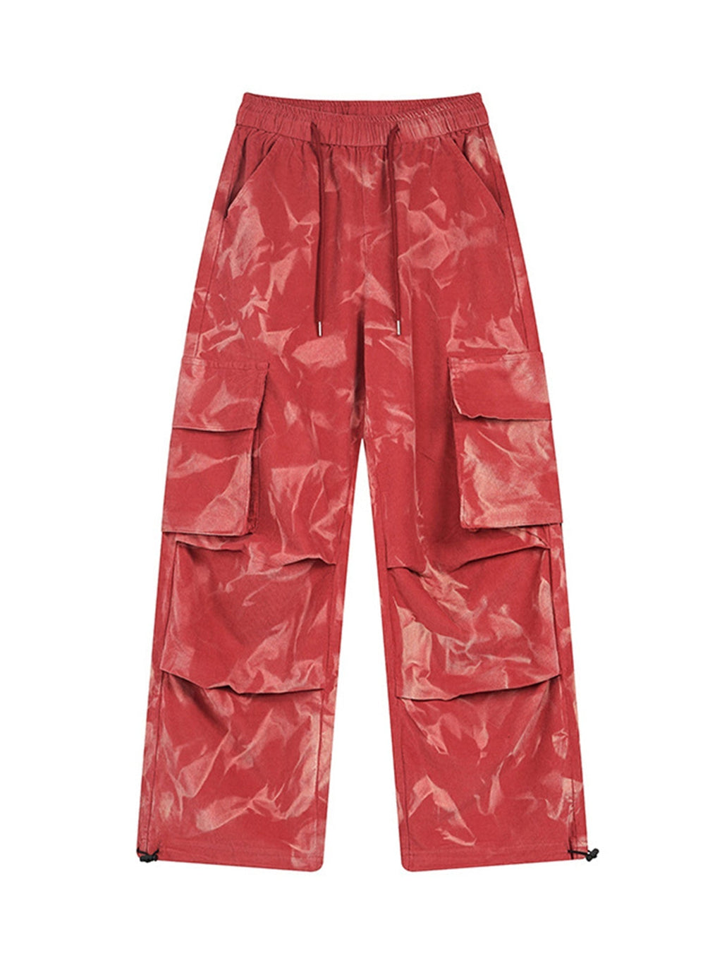 RED CARGO PANTS WITH DRAWSTRING WAIST - MID WAIST WIDE LEG STYLE