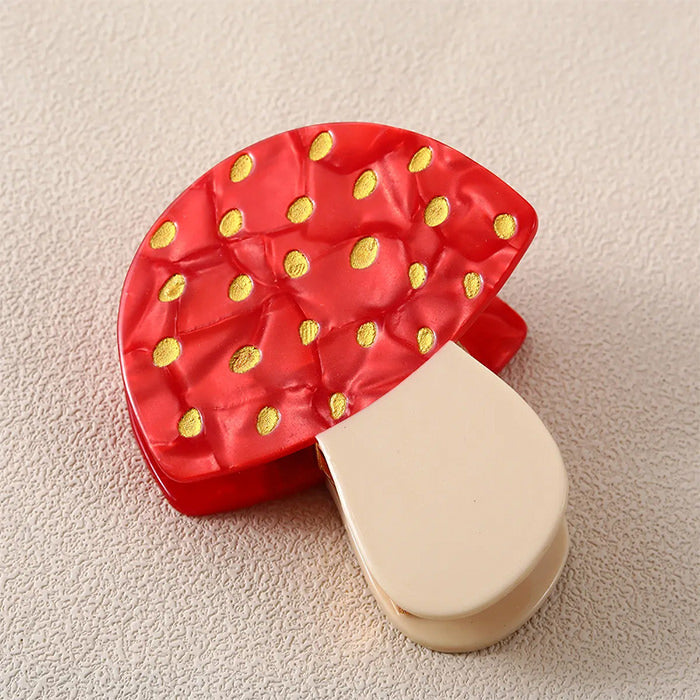 RED MUSHROOM HAIR CLIP WITH YELLOW SPOTS ACCESSORY FOR HAIRSTYLES