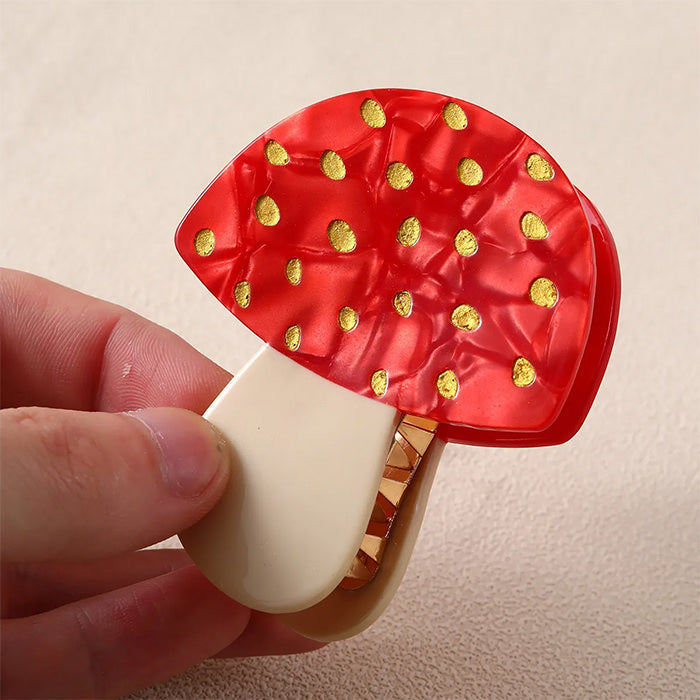 RED MUSHROOM HAIR CLIP WITH YELLOW SPOTS ACCESSORY FOR HAIRSTYLES