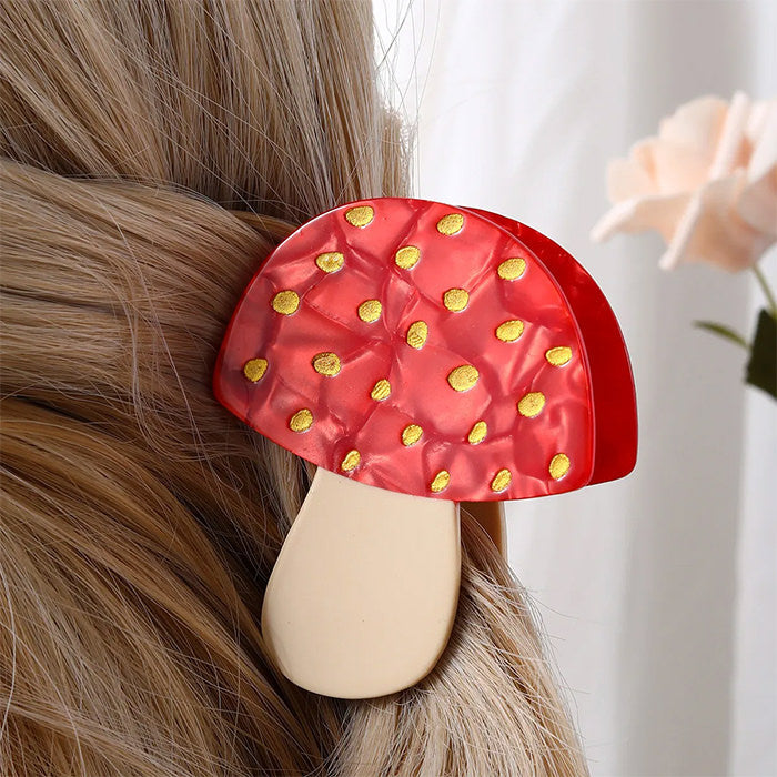 RED MUSHROOM HAIR CLIP WITH YELLOW SPOTS ACCESSORY FOR HAIRSTYLES