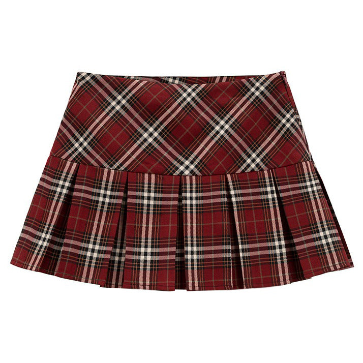 RED PLAID PLEATED SKIRT FOR WOMEN FASHION ACCESSORY