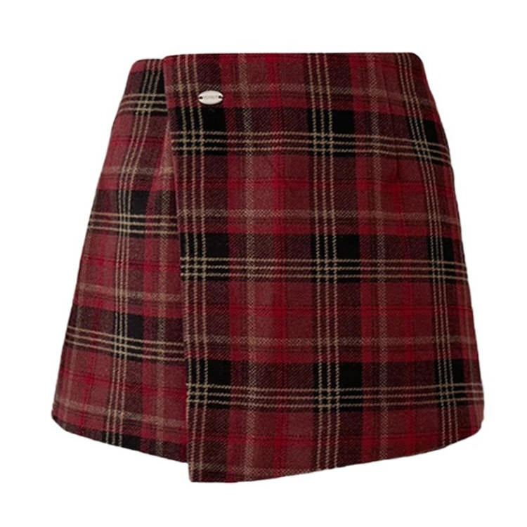 RED PLAID WRAP SKIRT FOR WOMEN FASHION APPAREL