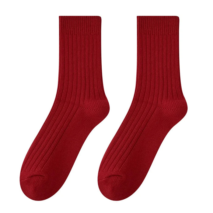 RED RIBBED SOCKS PAIR FOR ADULTS