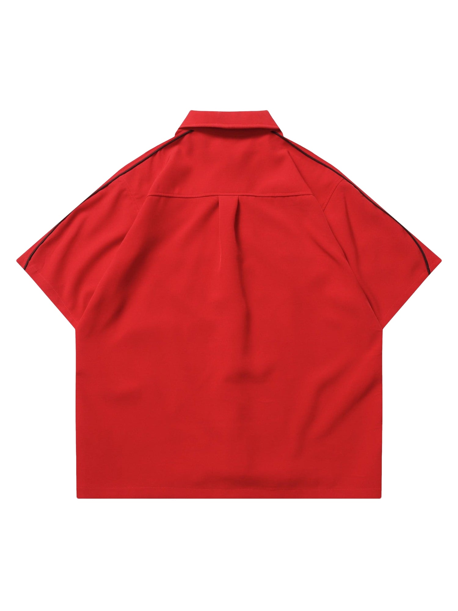RED SHORT SLEEVE SHIRT WITH BLACK STAR - TRENDY CASUAL STYLE