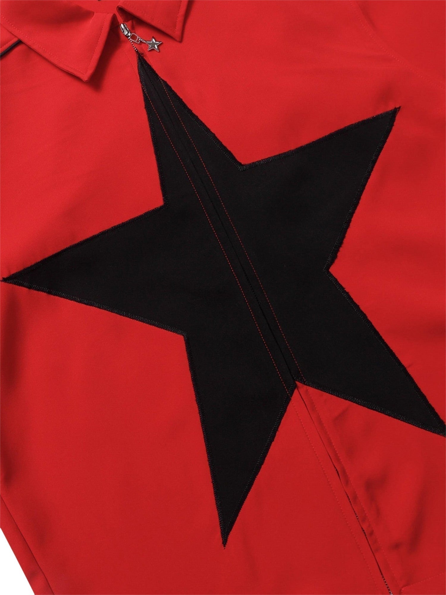 RED SHORT SLEEVE SHIRT WITH BLACK STAR - TRENDY CASUAL STYLE
