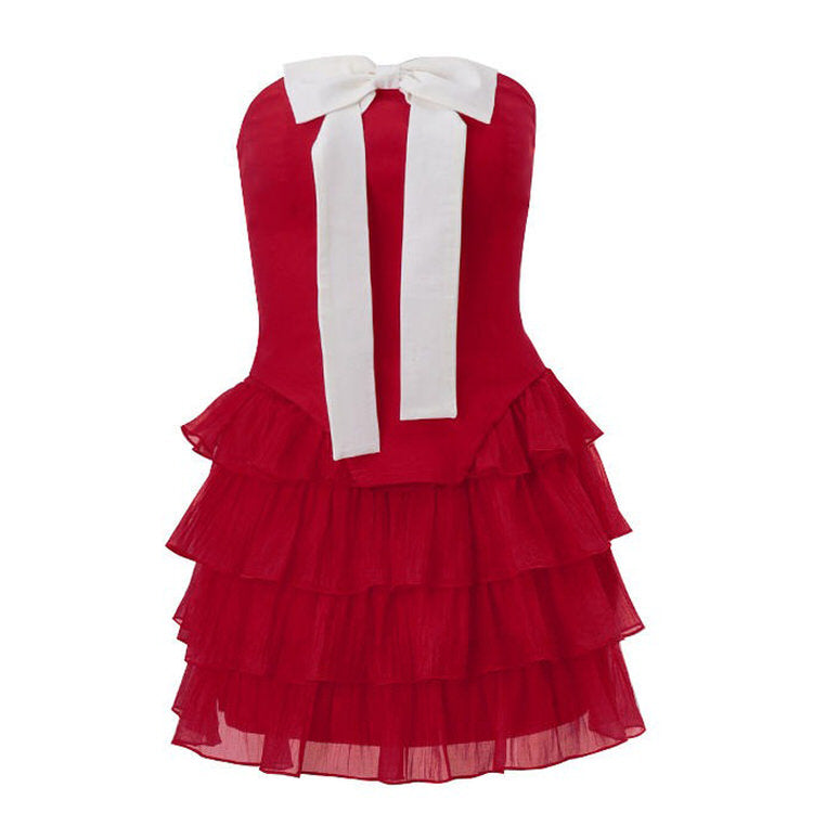 RED STRAPLESS BABE BOW DRESS FOR A FLIRTY BABE LOOK
