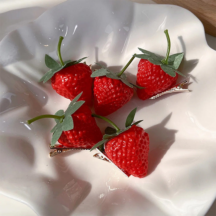 RED STRAWBERRY HAIR CLIP WITH SILVER CLASP FOR STYLISH STRAWBERRY HAIR