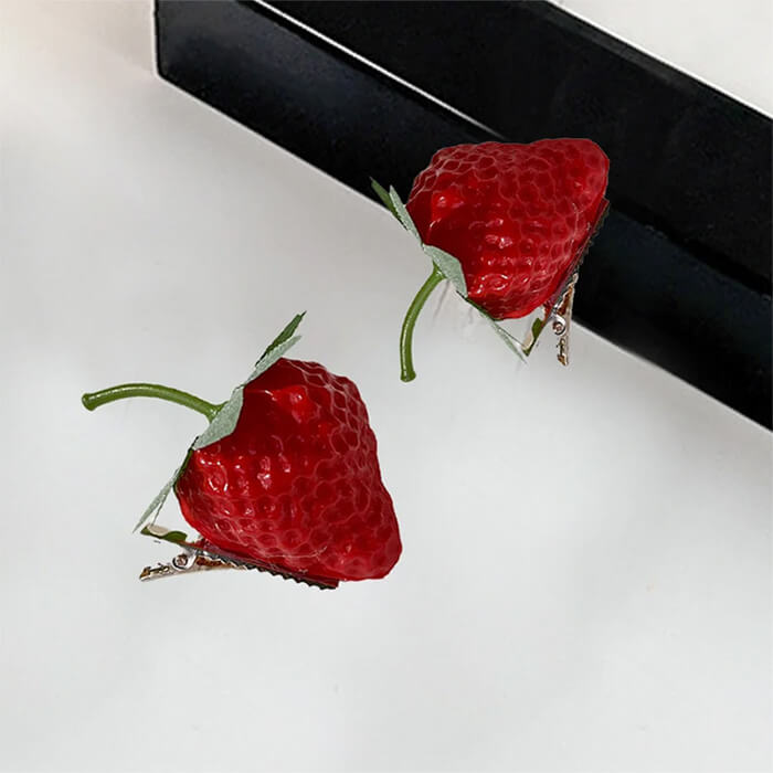 RED STRAWBERRY HAIR CLIP WITH SILVER CLASP FOR STYLISH STRAWBERRY HAIR