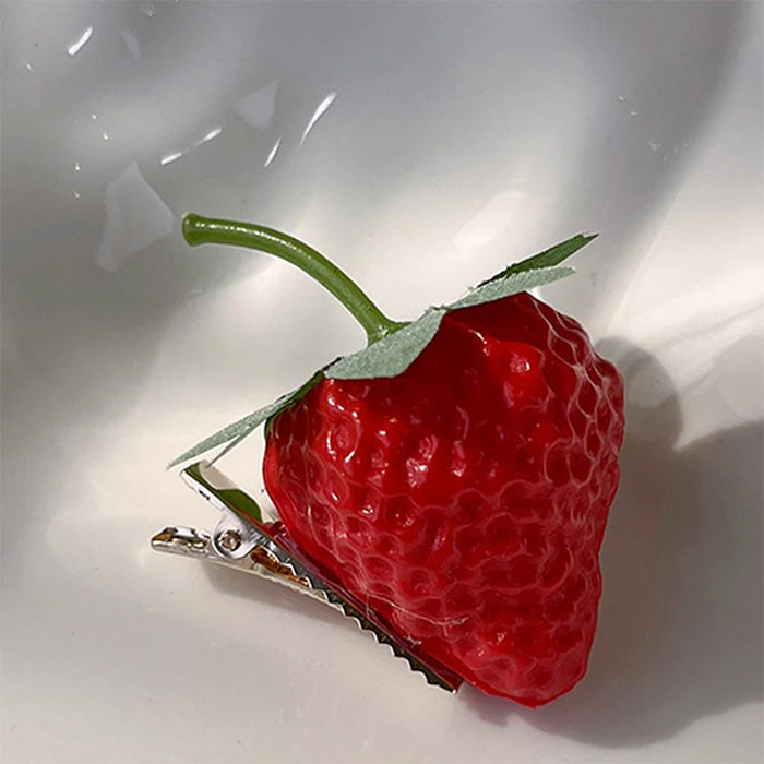 RED STRAWBERRY HAIR CLIP WITH SILVER CLASP FOR STYLISH STRAWBERRY HAIR