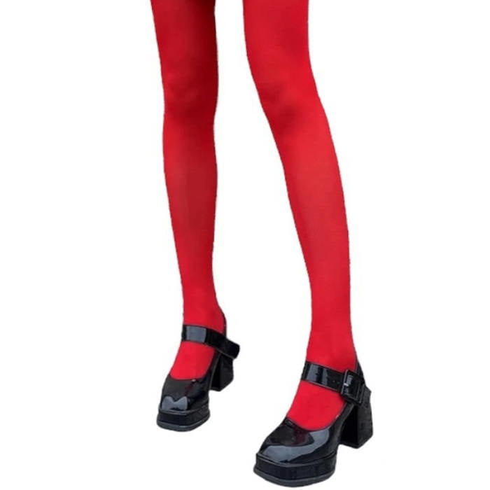 RED TIGHTS AND BLACK MARY JANE SHOES FASHION ACCESSORIES