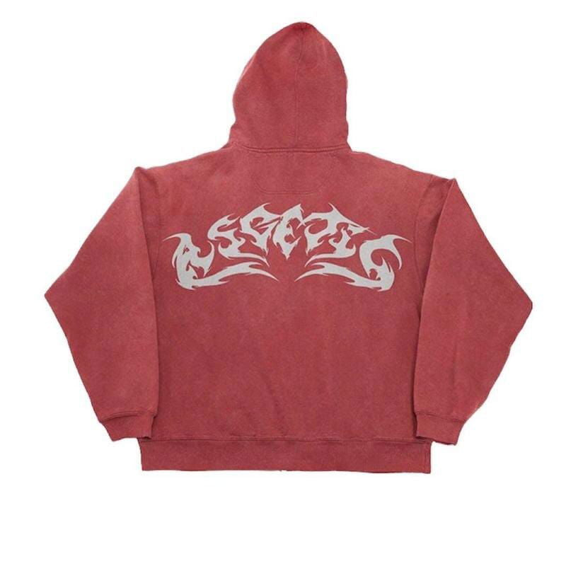 RED ZIP-UP HOODIE WITH TRIBAL DESIGNS ZIP GRAPHIK SWEATSHIRT