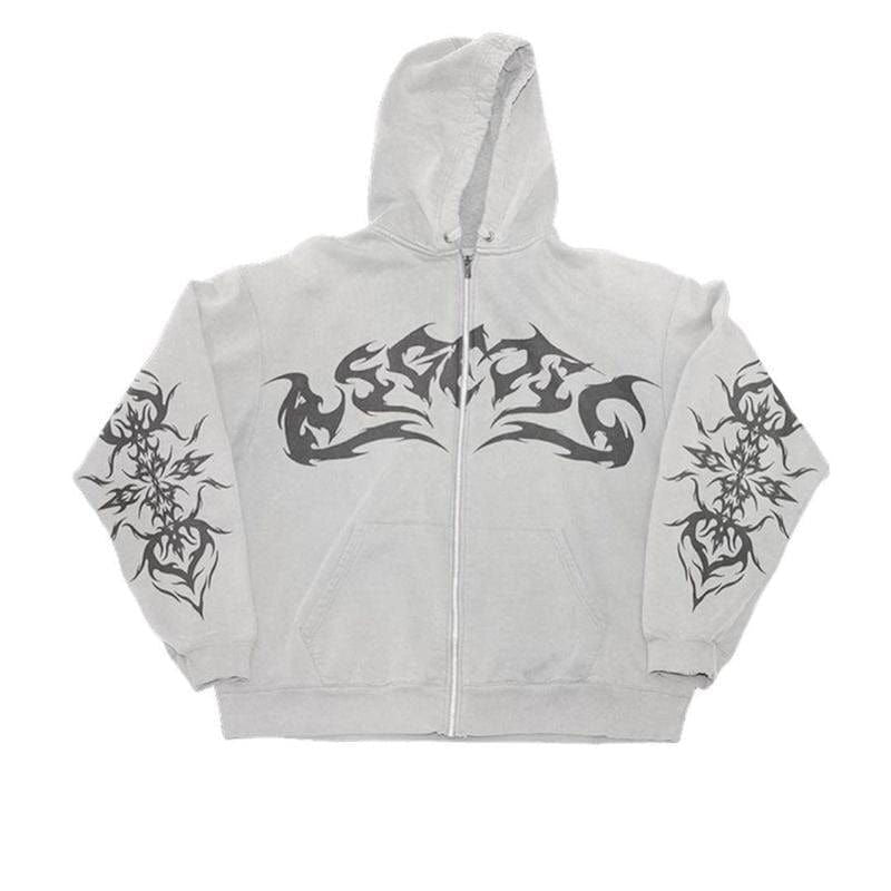 RED ZIP-UP HOODIE WITH TRIBAL DESIGNS ZIP GRAPHIK SWEATSHIRT