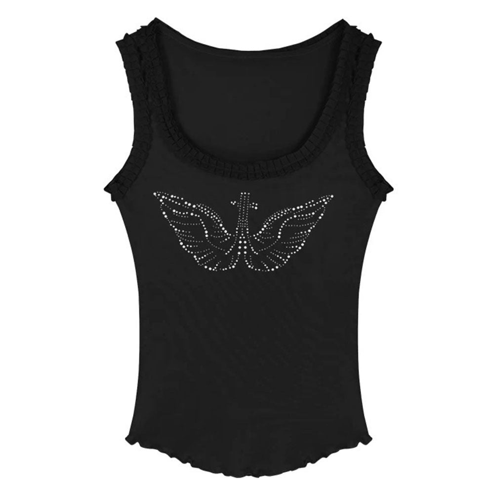 RHINESTONE ANGEL WINGS TANK TOP - STARRY ELEGANCE