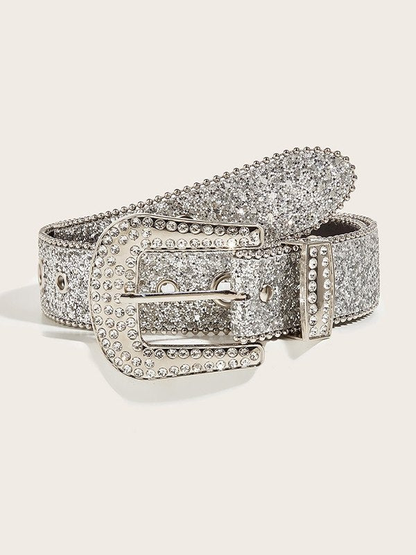 RHINESTONE BUCKLE BELT WITH JEWELED BUCKLE