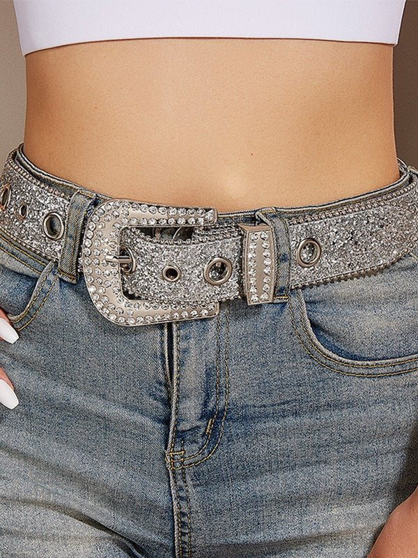 RHINESTONE BUCKLE BELT WITH JEWELED BUCKLE