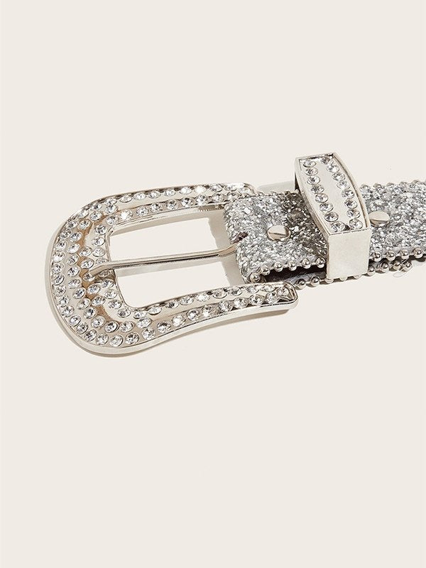 RHINESTONE BUCKLE BELT WITH JEWELED BUCKLE