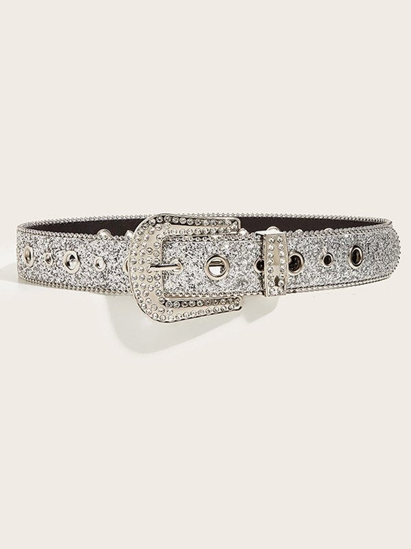 RHINESTONE BUCKLE BELT WITH JEWELED BUCKLE
