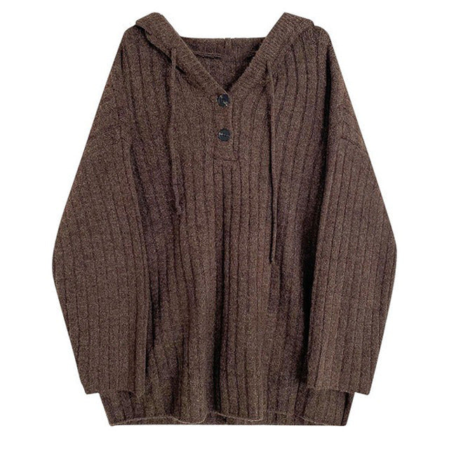 RIBBED KNIT HOODED SWEATER WITH BUTTONS FOR WOMEN AND MEN