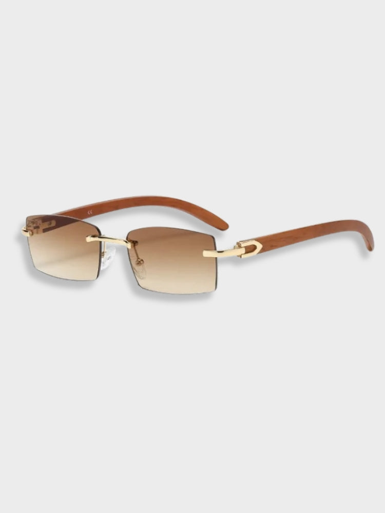 RIMLESS EYEGLASSES WITH WOODEN TEMPLES GOLDEN ERA GLASSES