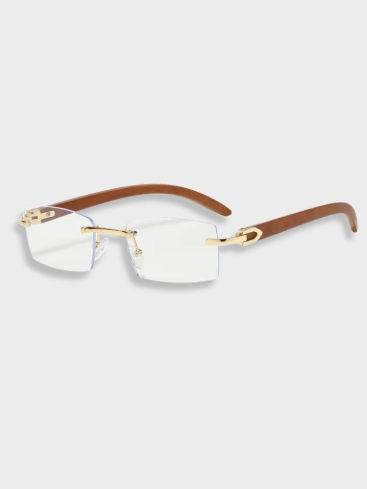 RIMLESS EYEGLASSES WITH WOODEN TEMPLES GOLDEN ERA GLASSES
