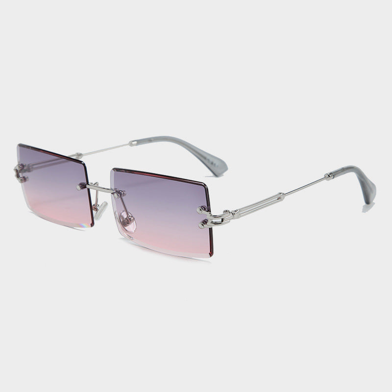 RIMLESS RECTANGULAR SUNGLASSES WITH DARK LENSES AND ITALIAN ACETAT