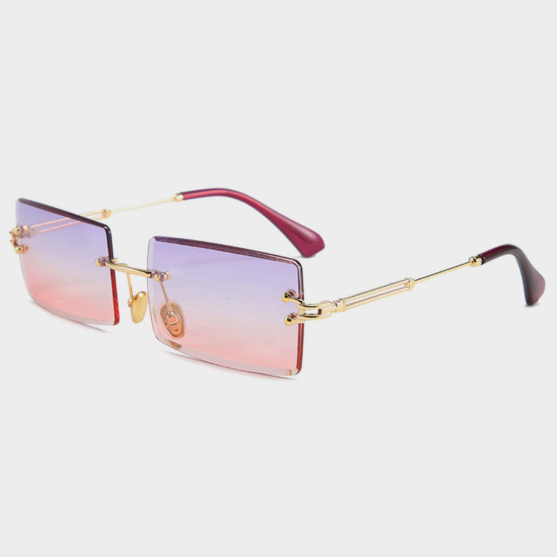 RIMLESS RECTANGULAR SUNGLASSES WITH DARK LENSES AND ITALIAN ACETAT