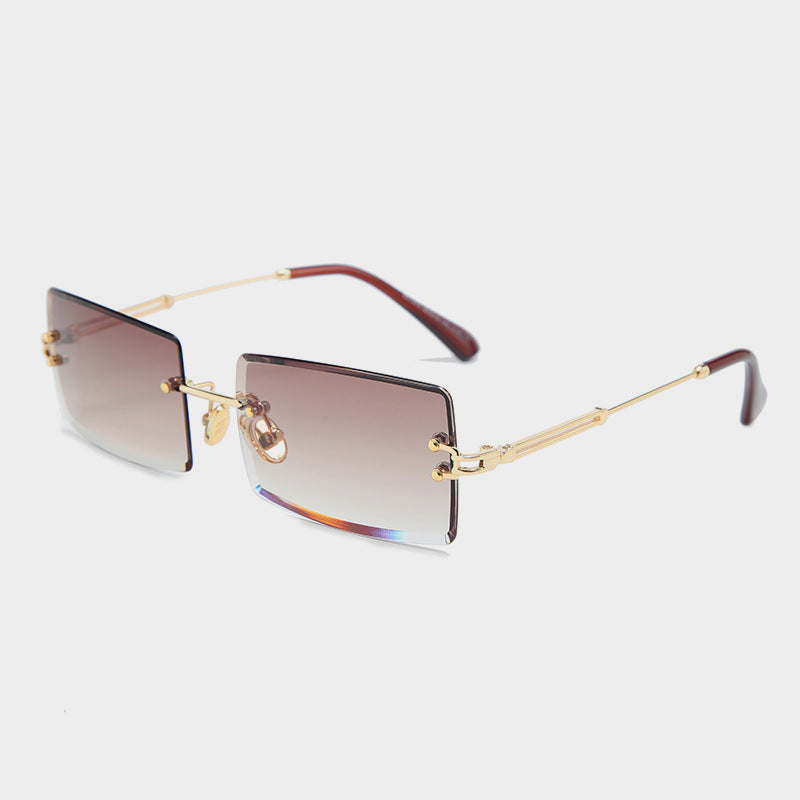RIMLESS RECTANGULAR SUNGLASSES WITH DARK LENSES AND ITALIAN ACETAT
