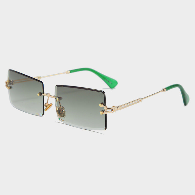 RIMLESS RECTANGULAR SUNGLASSES WITH DARK LENSES AND ITALIAN ACETAT