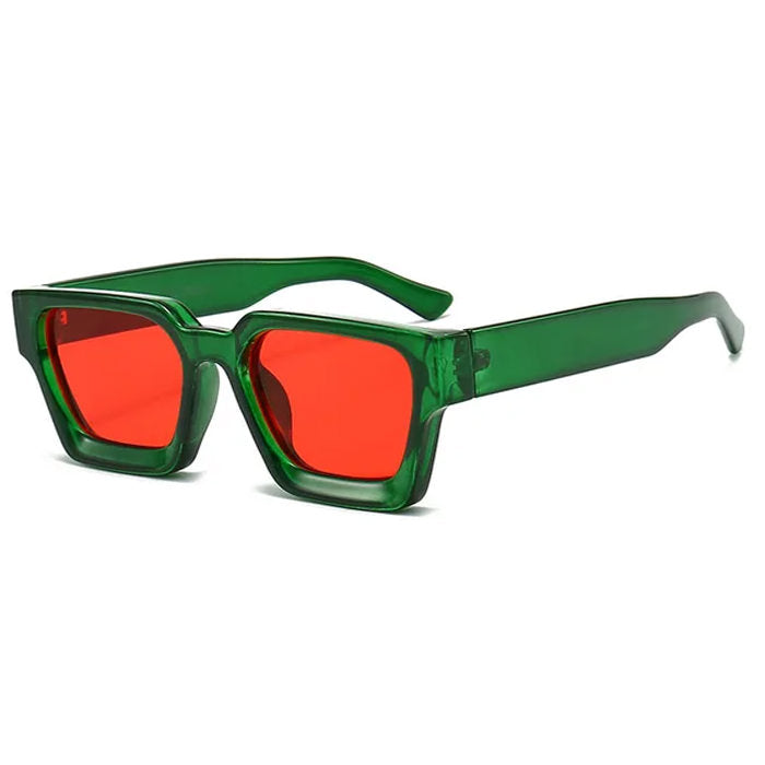 RIVIERA SUNGLASSES: GREEN FRAME, RED LENS, TIMELESS STYLE