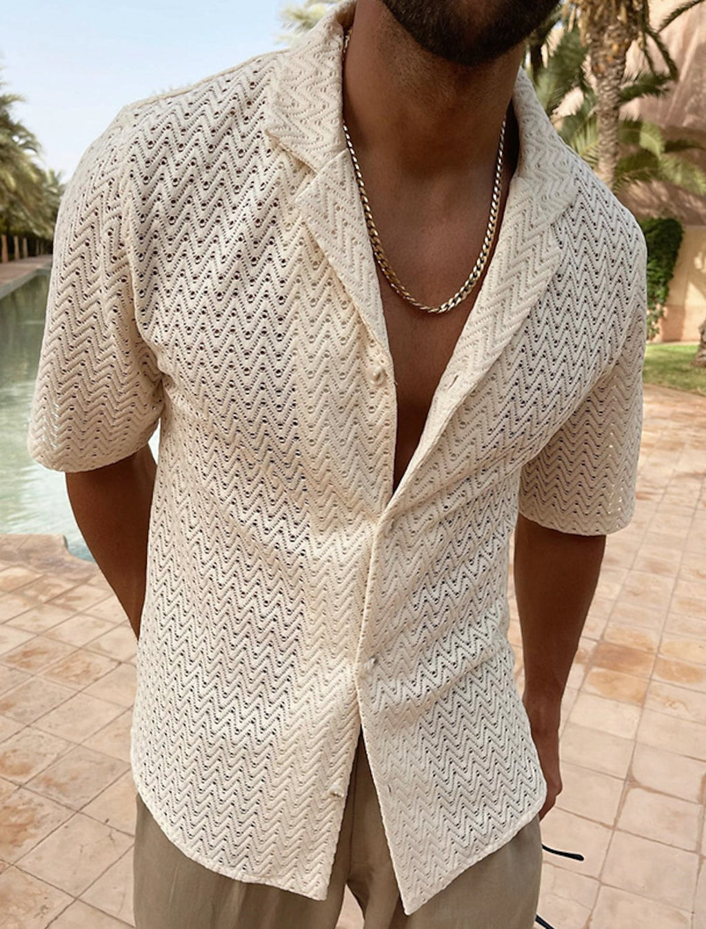 OPEN-WEAVE SHORT-SLEEVED SHIRT