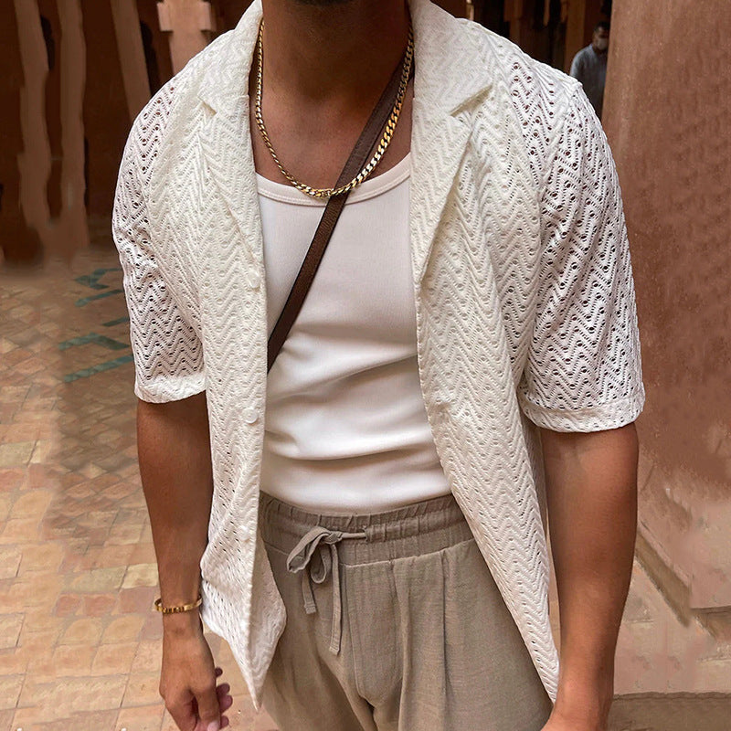 OPEN-WEAVE SHORT-SLEEVED SHIRT