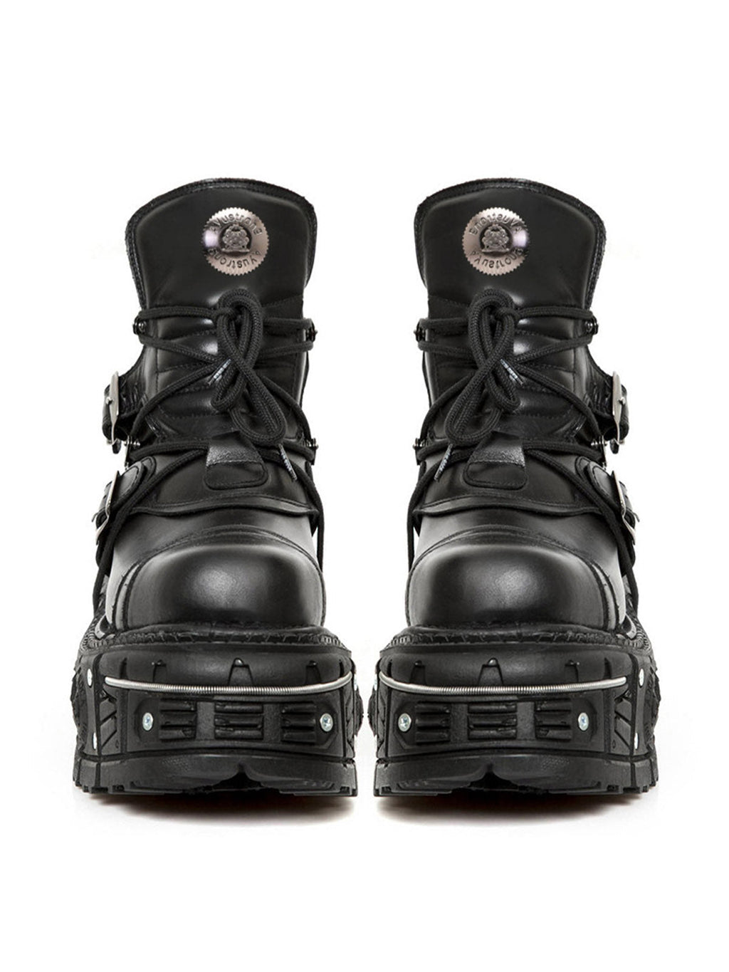 ROUND TOE BLACK LEATHER PLATFORM BOOT WITH HEEL INCREASE