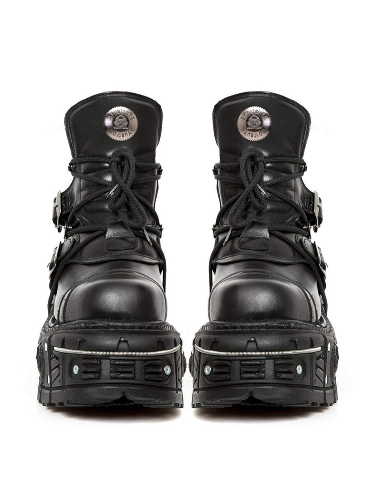 ROUND TOE BLACK LEATHER PLATFORM BOOT WITH HEEL INCREASE