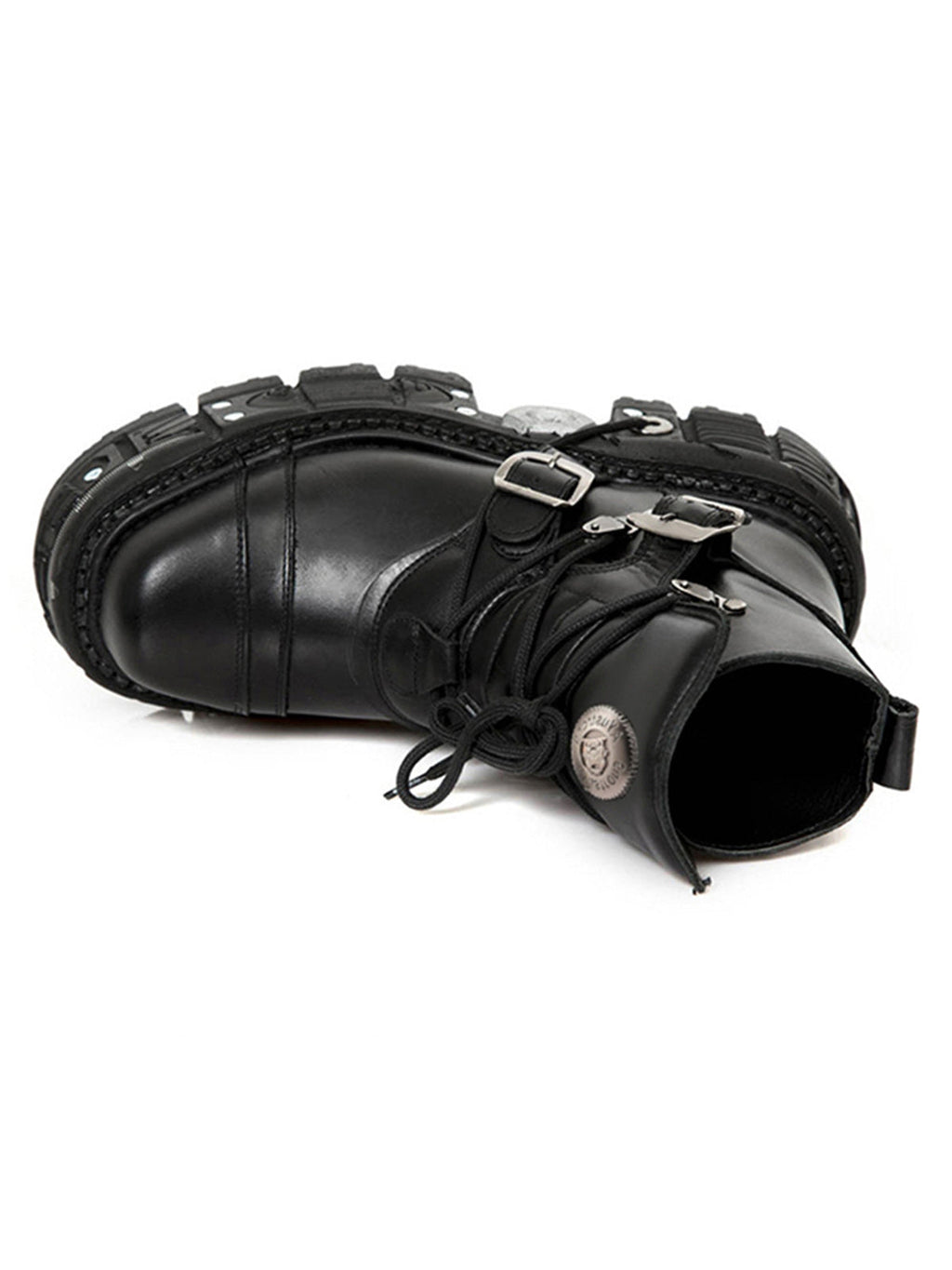 ROUND TOE BLACK LEATHER PLATFORM BOOT WITH HEEL INCREASE