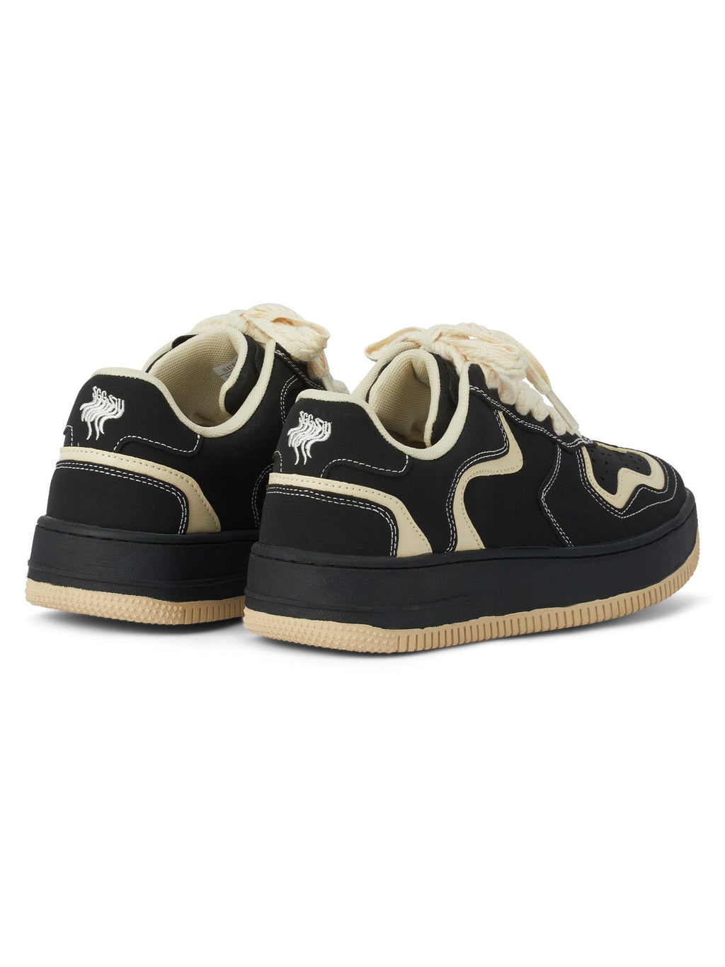 ROUND TOE CASUAL SNEAKERS BLACK AND BEIGE