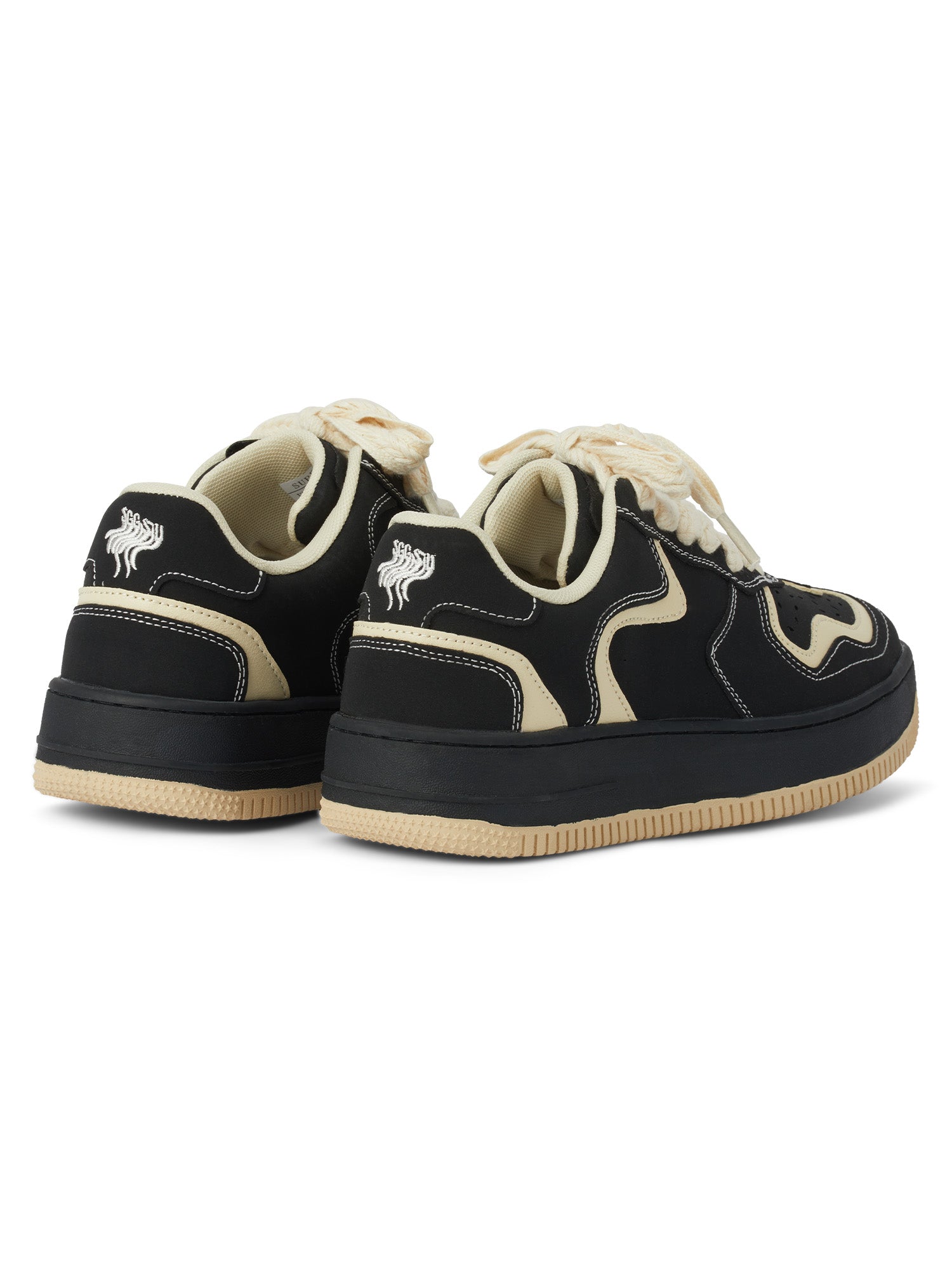 ROUND TOE CASUAL SNEAKERS BLACK AND BEIGE