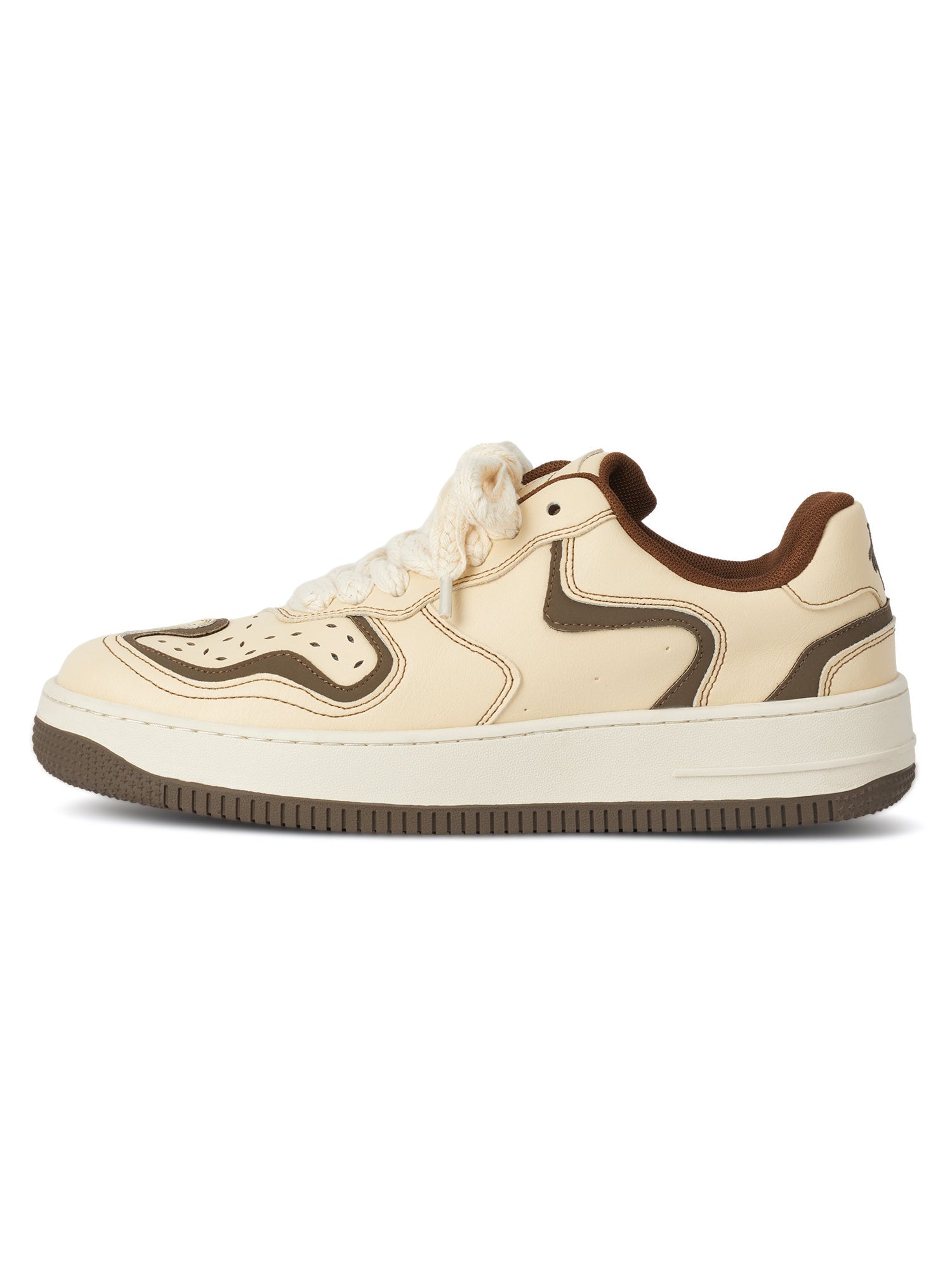 ROUND TOE CASUAL SNEAKERS BLACK AND BEIGE