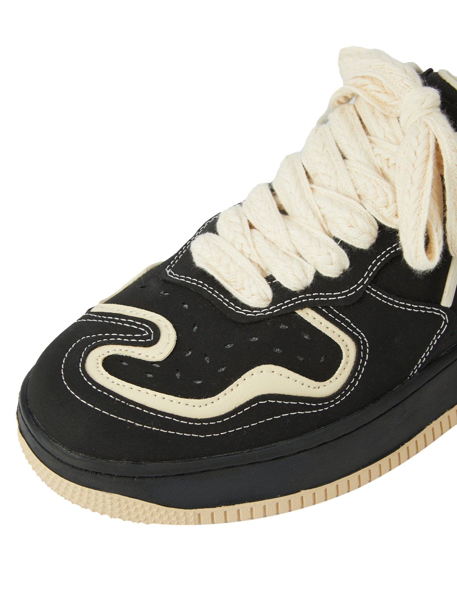 ROUND TOE CASUAL SNEAKERS BLACK AND BEIGE
