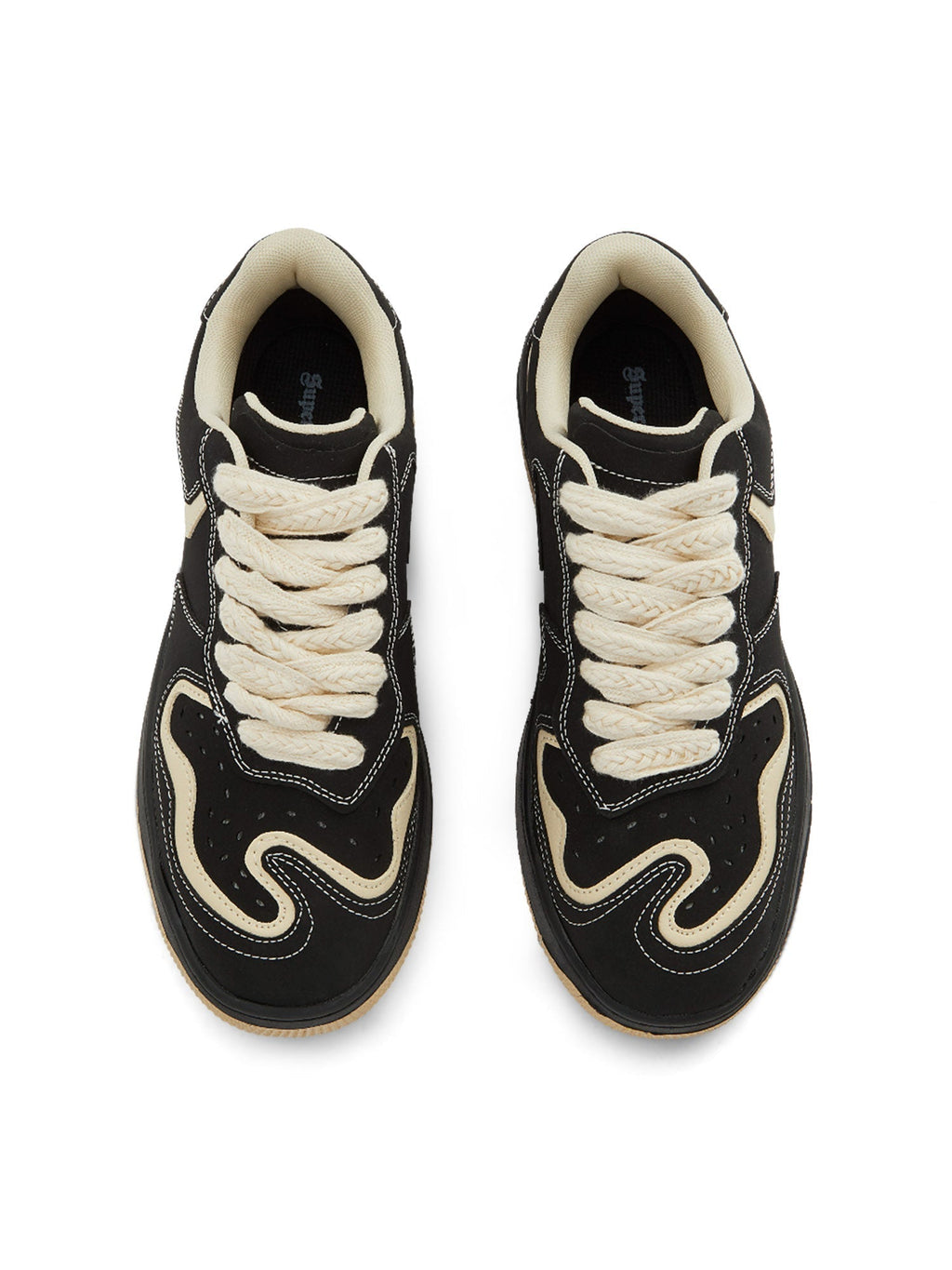 ROUND TOE CASUAL SNEAKERS BLACK AND BEIGE