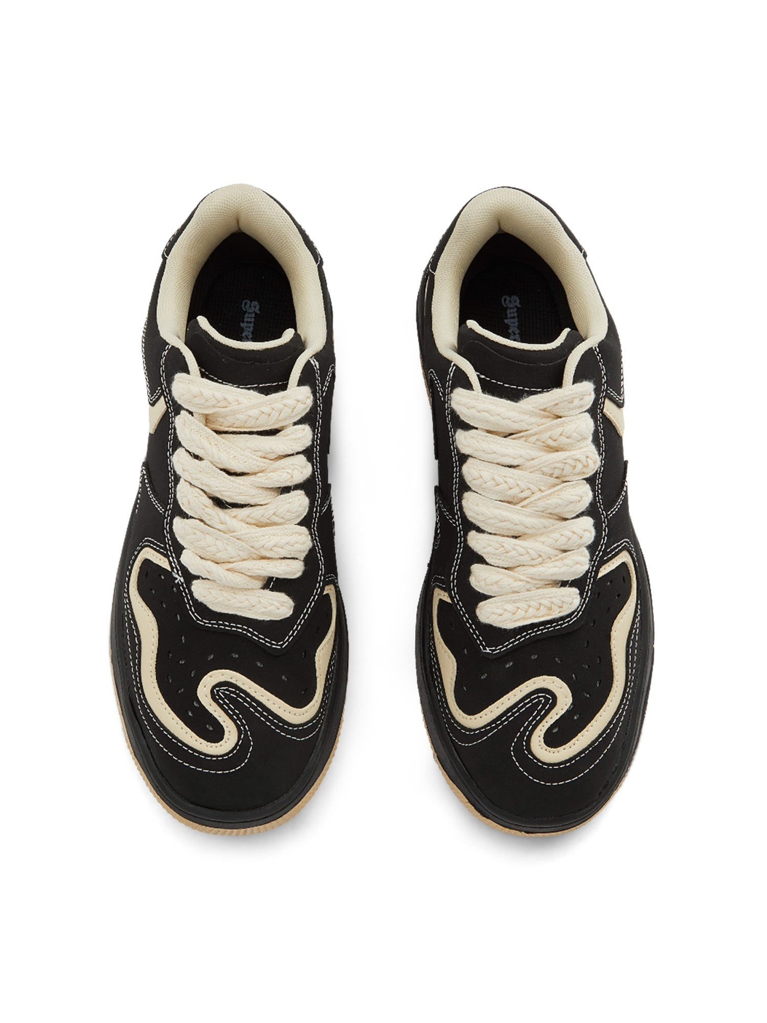 ROUND TOE CASUAL SNEAKERS BLACK AND BEIGE