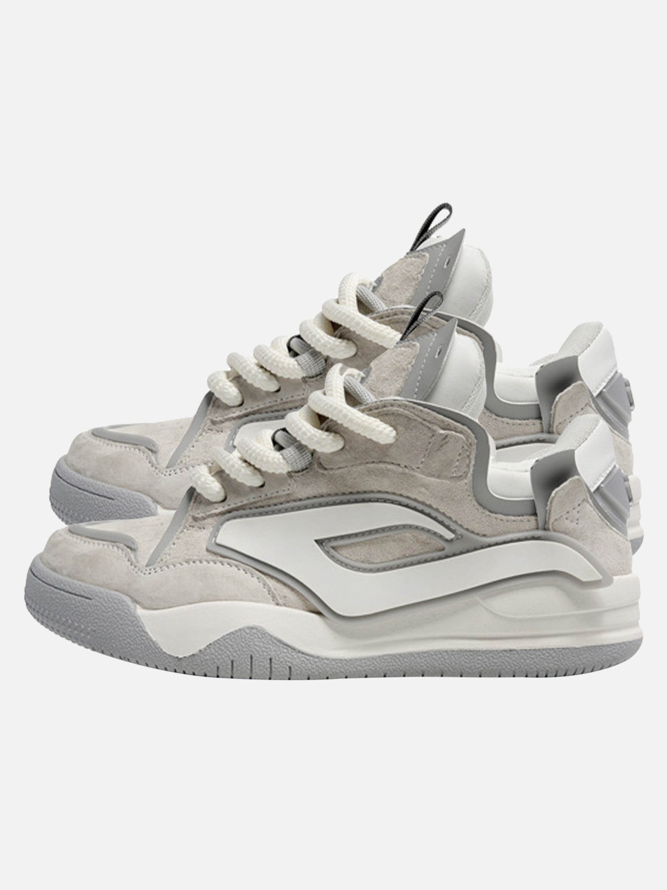 ROUND TOE HIGH SNEAKERS GRAY AND WHITE PAIR