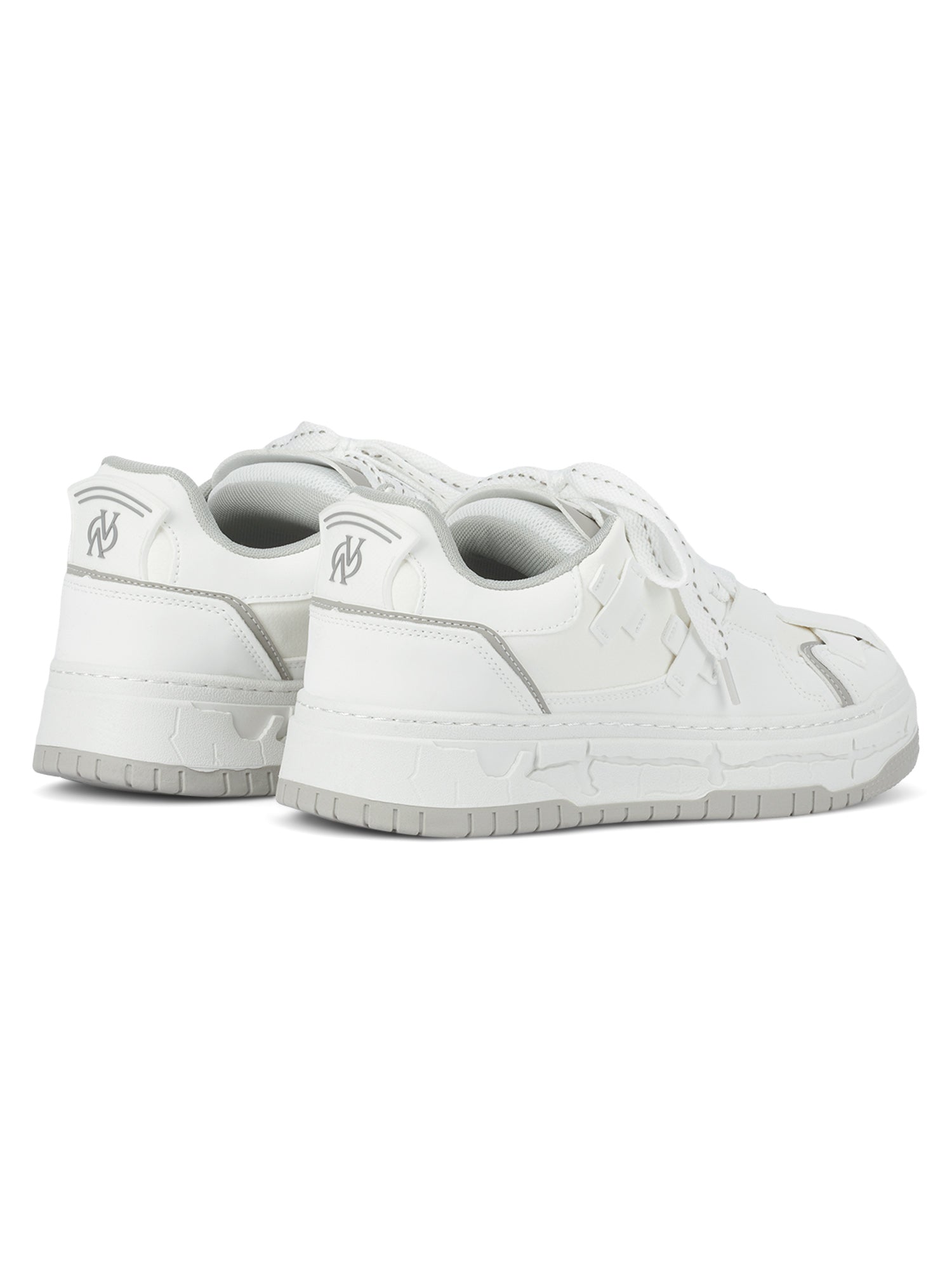 ROUND TOE SNEAKERS - WHITE LEATHER WITH GRAY SOLES - TOE BOARD SHOES