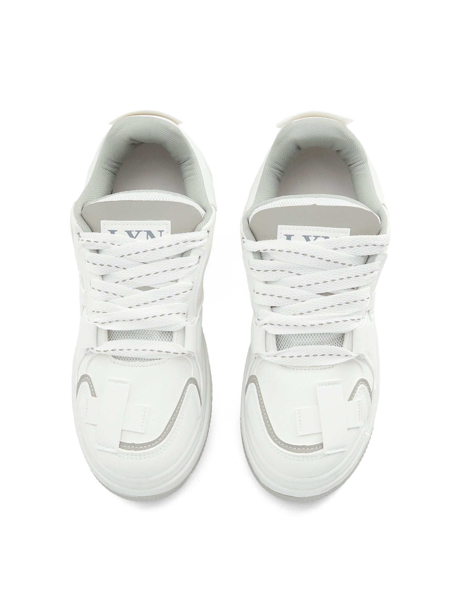 ROUND TOE SNEAKERS - WHITE LEATHER WITH GRAY SOLES - TOE BOARD SHOES