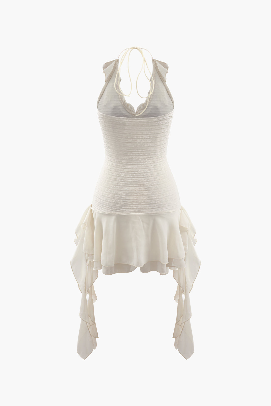 RUFFLED WHITE DRESS IN STRETCHY OPAQUE FABRIC