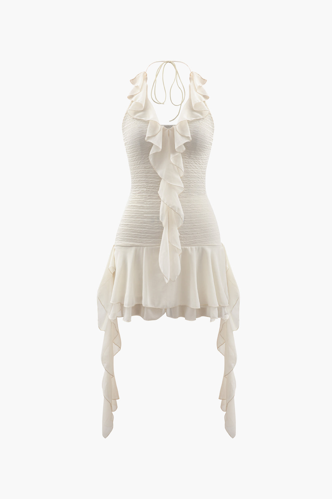 RUFFLED WHITE DRESS IN STRETCHY OPAQUE FABRIC