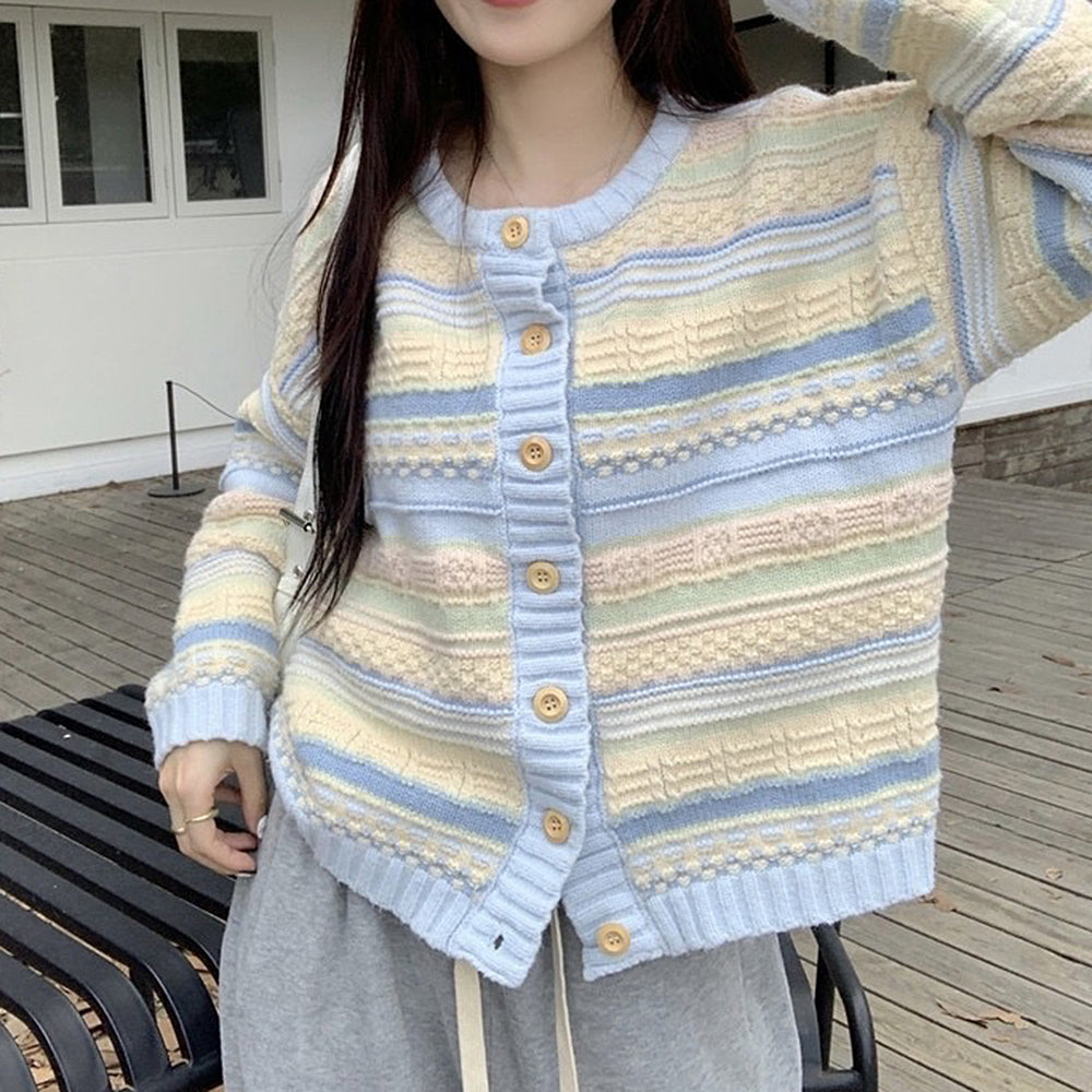 SERENE SKY PASTEL STRIPED CARDIGAN
