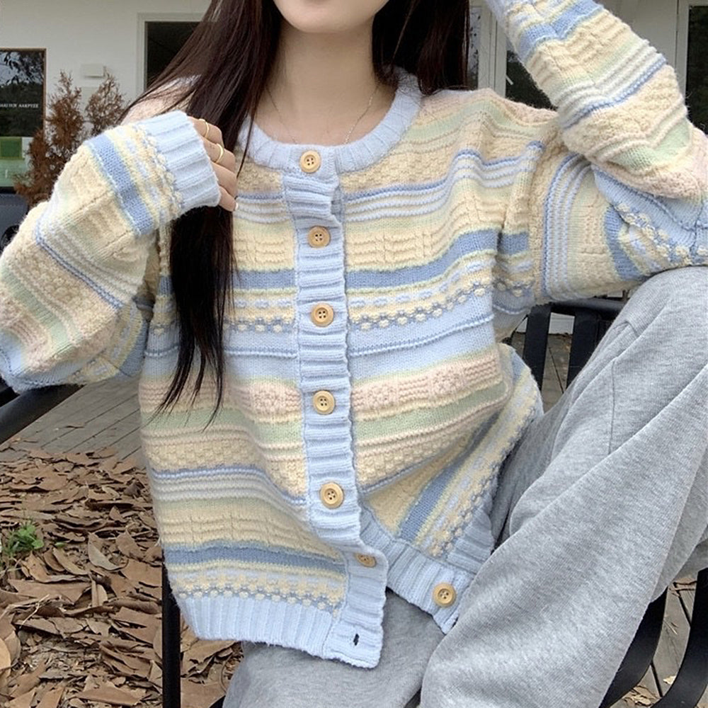 SERENE SKY PASTEL STRIPED CARDIGAN