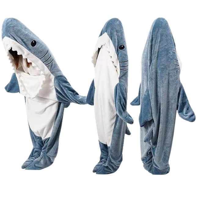 SHARK-SHAPED HOODED ONESIE FOR ADULTS AND KIDS SHARK BLANKET COSTUME