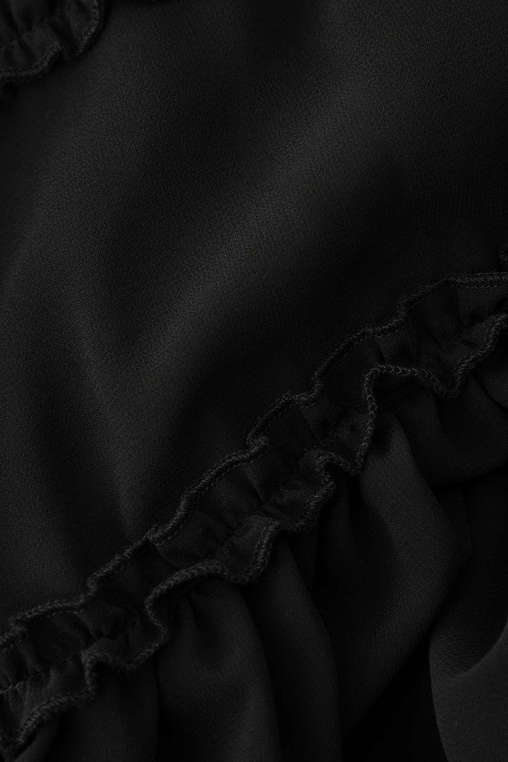 SHEER RUFFLE CAMI TOP IN BLACK WITH SOLID COLOR DESIGN