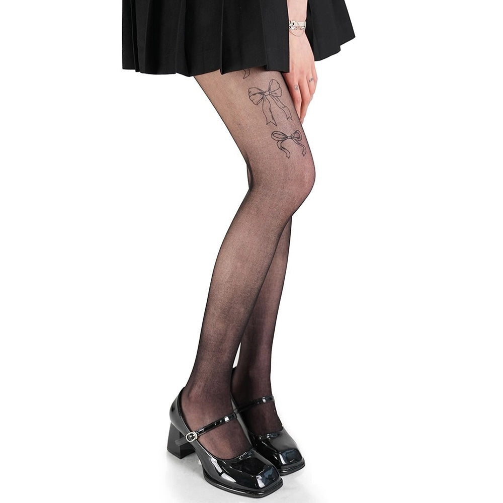 SHEER TIGHTS ELEGANT BOW-TIE DELICATE BOW PRINT